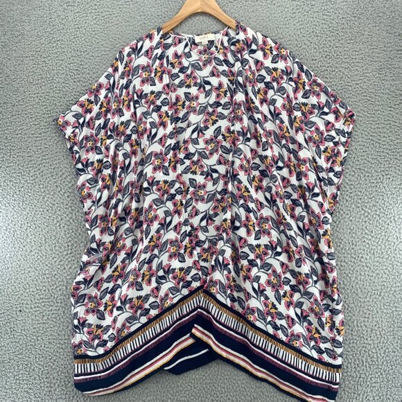 LOFT Top Womens One Size Pink Multi Floral Modal Kimono Cap Sleeve Open Flowy - Picture 1 of 9